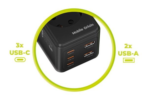Mobile Origin GaN 65W Socket MultiHub Charger PW19 with 3x USB-C + 2x USB-A (MO-65SMH-PW19) - Image 6