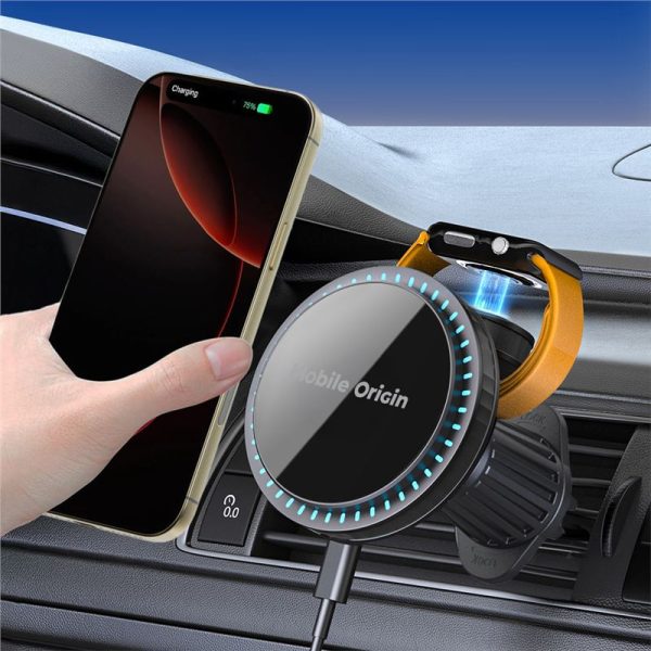 Mobile Origin Wireless Car Vent Charger CA18 Apple Watch/iPhone MagSafe Compatible (MO-WCVCH-CA18) - Image 4