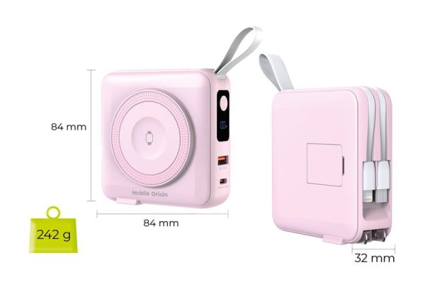 Mobile Origin Powerbank & Travel Charger Lightning/USB-C Cable MagSafe/AW/iPhone Compatible pink (PBT-03L-PNK) - Image 5