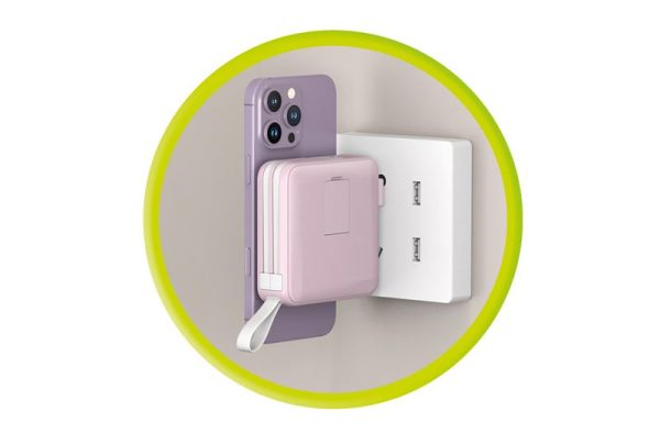 Mobile Origin Powerbank & Travel Charger Lightning/USB-C Cable MagSafe/AW/iPhone Compatible pink (PBT-03L-PNK) - Image 12