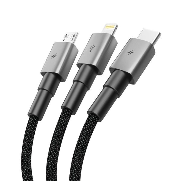 TECH-PROTECT ULTRABOOST DNA 3IN1 LIGHTNING & TYPE-C & MICRO-USB CABLE 3A 120CM IRON GREY - Image 2