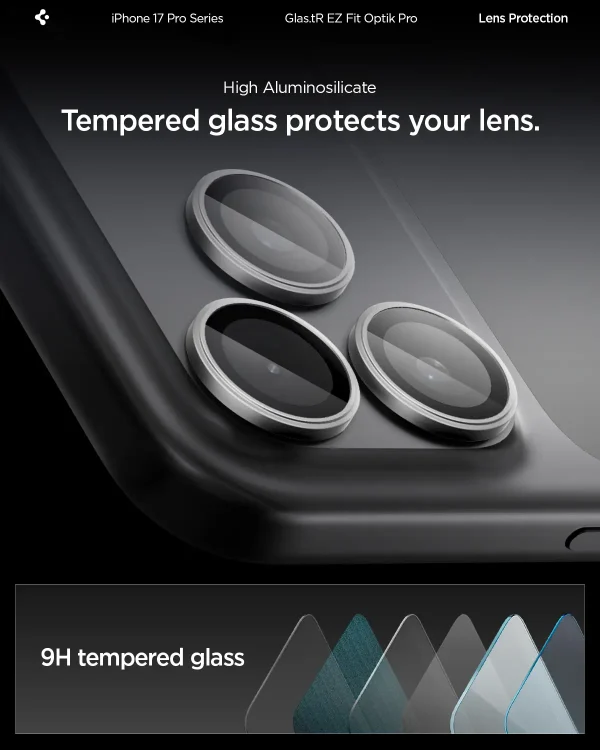 Spigen Glass tR EZ Fit Optik Pro 2 Pack gray-iPhone 17 Pro/17 Pro Max/16 Pro/16 Pro Max/15 Pro/15 Pro Max/14 Pro/14 Pro Max (AGL10125) - Image 3