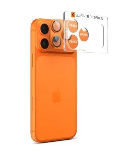 Προστατευτικό φακών κάμερας Spigen Optik Pro XL με πορτοκαλί αλουμινένιο πλαίσιο και σύστημα EZ Fit για το Apple iPhone 17 Pro