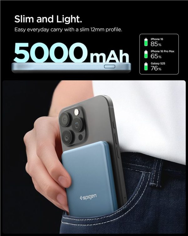 Spigen EA2205MQ Essential MagSafe Power Bank 5000mAh 22.5W Qi2 – Teal Blue (ABA10194) - Image 4