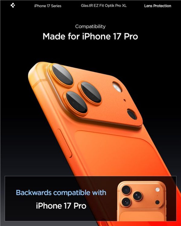 Spigen Glass tR EZ Fit Optik Pro XL 1 Pack Orange-Apple iPhone 17 Pro (AGL10645) - Image 11