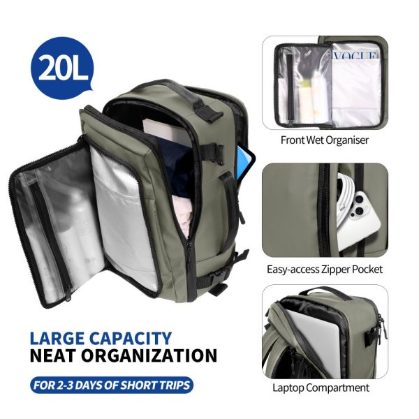 TECH-PROTECT DEFENDER S50 RYANAIR & WIZZAIR TRAVEL LAPTOP CABIN BACKPACK 20L 40x20x25 OLIVE GREEN - Image 5