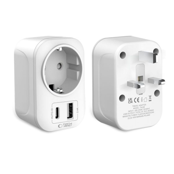 TECH-PROTECT TA100 TRAVEL ADAPTER UK TO EU WHITE - Image 2