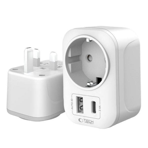 TECH-PROTECT TA100 TRAVEL ADAPTER UK TO EU WHITE - Image 3