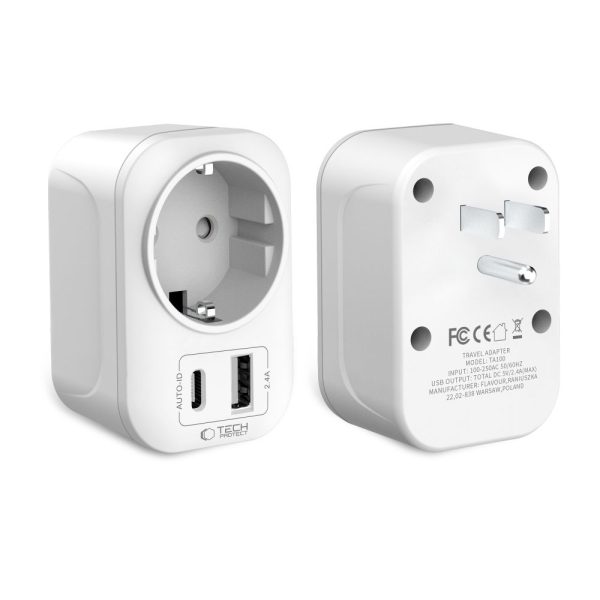 TECH-PROTECT TA100 TRAVEL ADAPTER US TO EU WHITE - Image 2