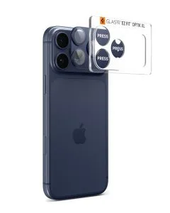 Προστατευτικό φακών κάμερας Spigen Optik Pro XL με μπλε αλουμινένιο πλαίσιο και σύστημα EZ Fit για το Apple iPhone 17 Pro