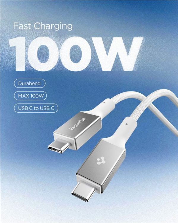 Spigen Essential USB C to USB C 100W Fabric Cable White EB10015CC (ACA10420) - Image 3