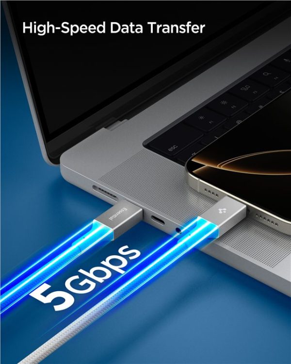 Spigen Essential USB C to USB C 100W Fabric Cable White EB10015CC (ACA10420) - Image 5