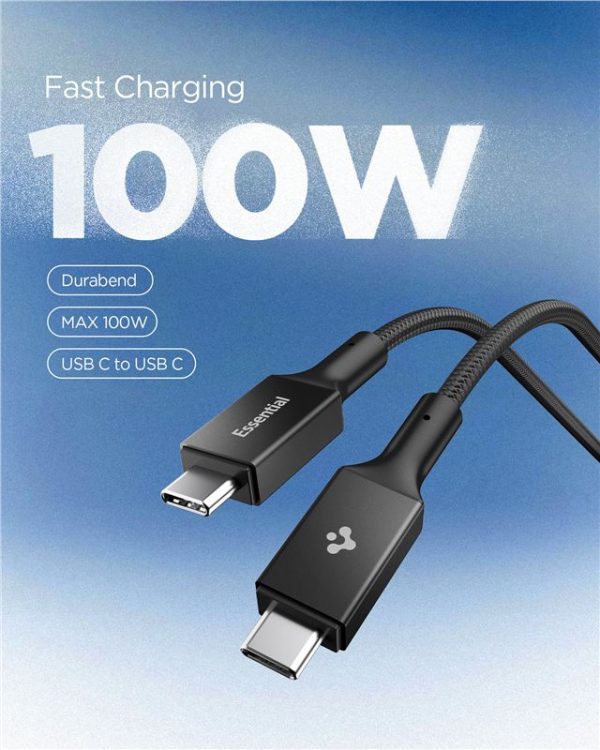 Spigen Essential USB C to USB C 100W Fabric Cable Black EB10015CC (ACA10421) - Image 3