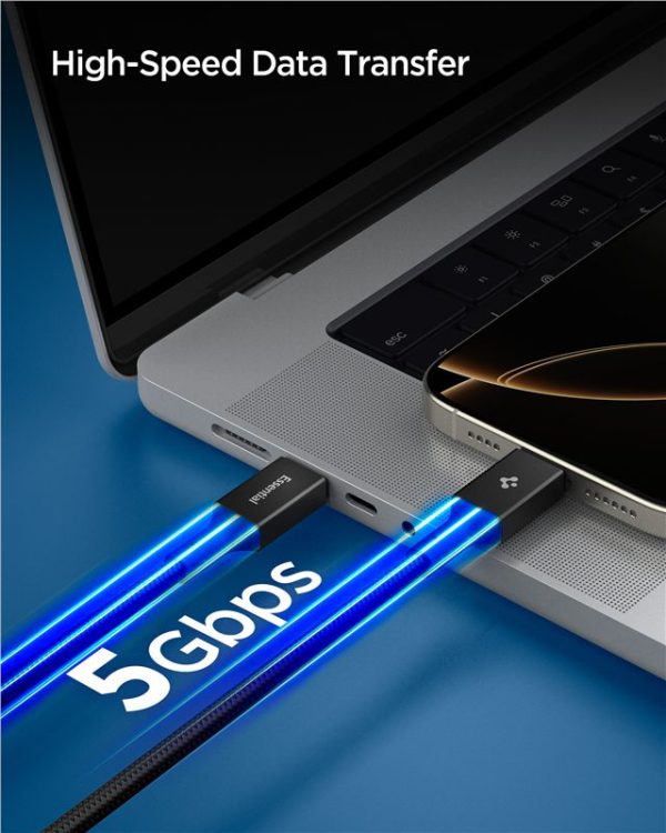 Spigen Essential USB C to USB C 100W Fabric Cable Black EB10015CC (ACA10421) - Image 5