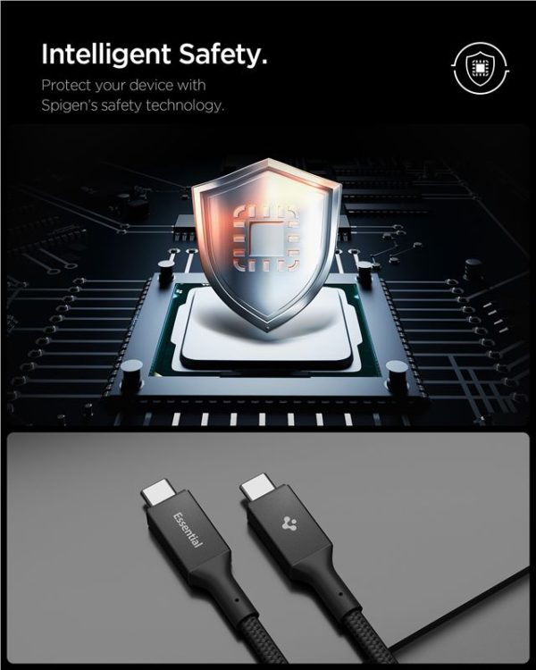 Spigen Essential USB C to USB C 100W Fabric Cable Black EB10015CC (ACA10421) - Image 7