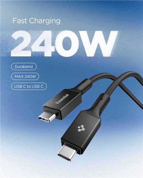 Spigen Essential USB C to USB C 240W Fabric Cable Black EB24015CC (ACA10423) - Image 3