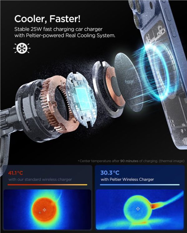 Spigen Essential MagSafe Peltier Wireless Car Charger EV25MFAQ Black - Air vent (ACP10511) - Image 3