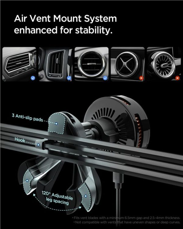 Spigen Essential MagSafe Peltier Wireless Car Charger EV25MFAQ Black - Air vent (ACP10511) - Image 5