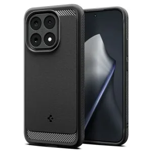 Θήκη Spigen Rugged Armor Matte Black για Xiaomi 15T με προστασία Air Cushion και λεπτομέρειες ανθρακονημάτων