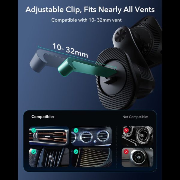 ESR OMNILOCK CRYOBOOST MAGNETIC MAGSAFE VENT CAR MOUNT WIRLESSS CHARGER QI2.2 25W BLACK - Image 7