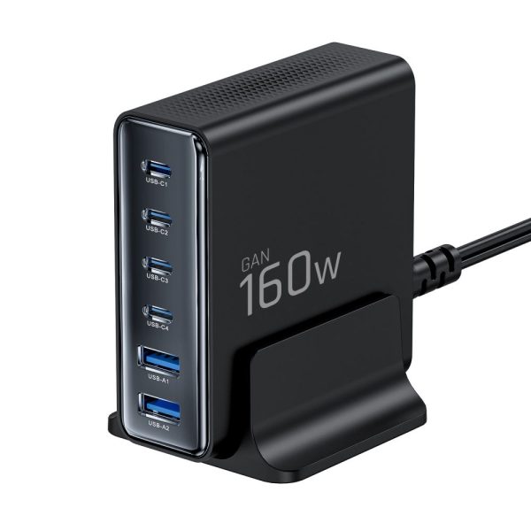 TECH-PROTECT DC160W-GAN 6-PORT DESKTOP CHARGER PD 160W/QC3.0 BLACK - Image 2