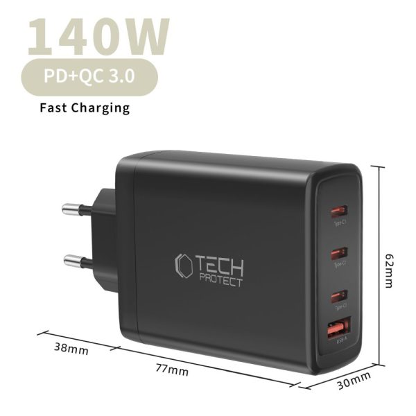 TECH-PROTECT NC140W-GAN 4-PORT NETWORK CHARGER PD 140W/QC3.0 BLACK - Image 5