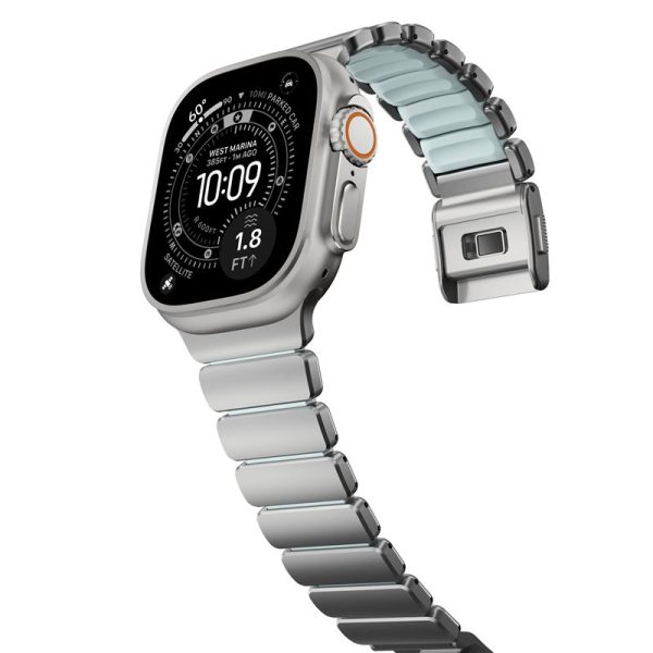 Λουράκι Nomad Stratos Band Natural Titanium / FKM για Apple Watch 49mm / 46mm / 45mm – Icy Blue Glow - Image 7
