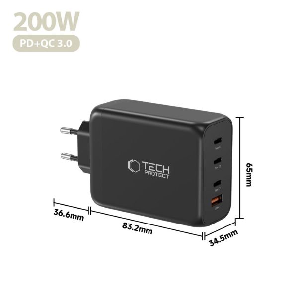 TECH-PROTECT NC200W-GAN 4-PORT NETWORK CHARGER PD 200W / QC3.0 BLACK - Image 5