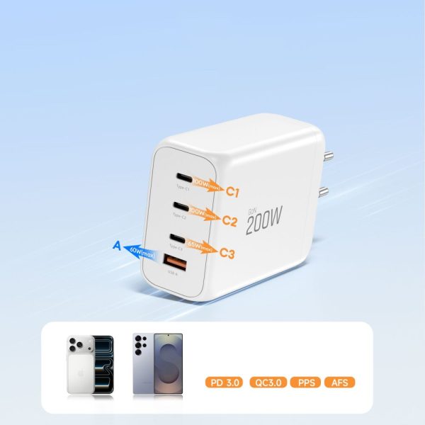 TECH-PROTECT NC200W-GAN 4-PORT NETWORK CHARGER PD 200W / QC3.0 WHITE - Image 6