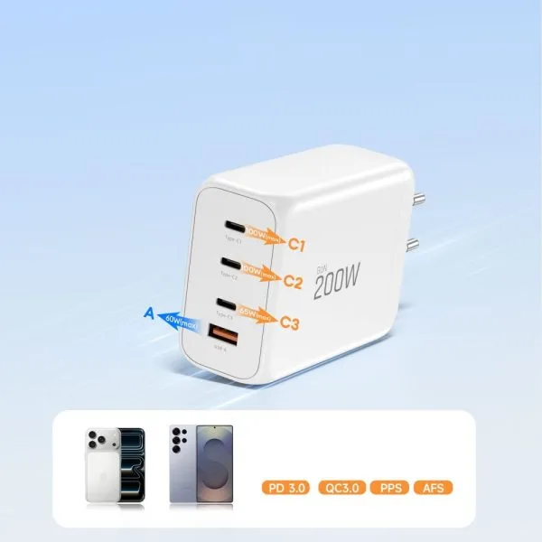 TECH-PROTECT NC200W-GAN 4-PORT NETWORK CHARGER PD 200W / QC3.0 WHITE - Image 6
