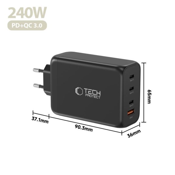 TECH-PROTECT NC240W-GAN 4-PORT NETWORK CHARGER PD 240W / QC3.0 BLACK - Image 5