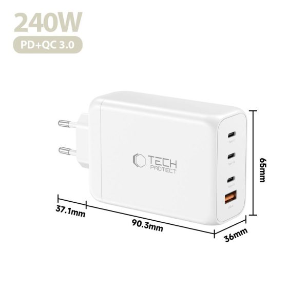 TECH-PROTECT NC240W-GAN 4-PORT NETWORK CHARGER PD 240W / QC3.0 WHITE - Image 5