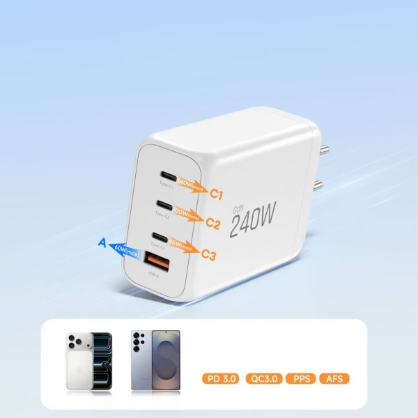 TECH-PROTECT NC240W-GAN 4-PORT NETWORK CHARGER PD 240W / QC3.0 WHITE - Image 6