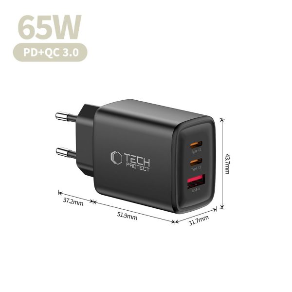 TECH-PROTECT NCA65W-GAN 3-PORT NETWORK CHARGER PD 65W / QC3.0 BLACK - Image 6