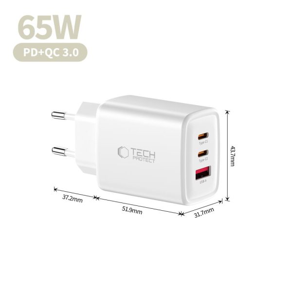 TECH-PROTECT NCA65W-GAN 3-PORT NETWORK CHARGER PD 65W / QC3.0 WHITE - Image 6