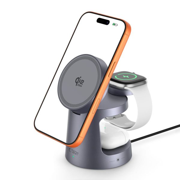 TECH-PROTECT QI2.2-25W-A48 3IN1 MAGNETIC MAGSAFE WIRELESS CHARGER DARK GREY - Image 2