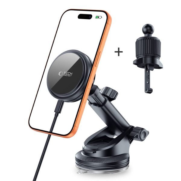 TECH-PROTECT V9 ARCTICBOOST MAGNETIC MAGSAFE DASHBOARD & VENT CAR MOUNT WIRELESS CHARGER 25W QI2.2 BLACK - Image 2