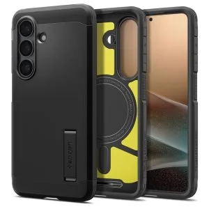 Μαύρη ανθεκτική θήκη Spigen Tough Armor MagSafe με ενσωματωμένο στήριγμα για το Samsung Galaxy S26