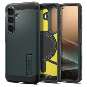 Ανθεκτική πράσινη θήκη Spigen Tough Armor MagSafe με στήριγμα για το Samsung Galaxy S26