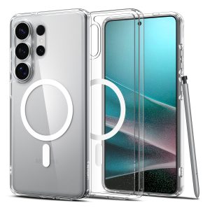 Διαφανής υβριδική θήκη Spigen Ultra Hybrid Mag MagSafe Clear White με λευκό μαγνητικό δακτύλιο για Samsung Galaxy S26 Ultra