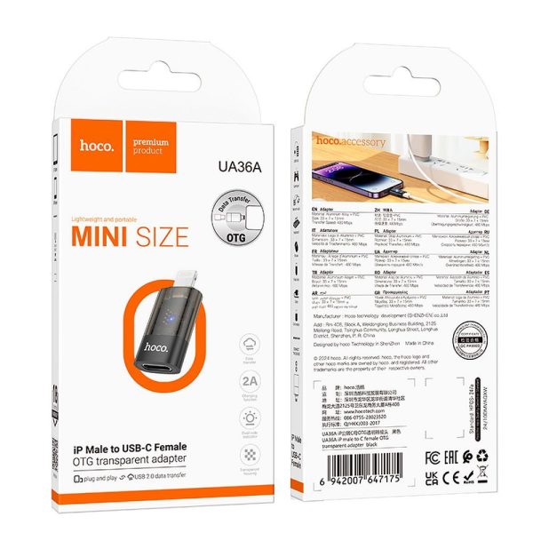 Hoco UA36A Αντάπτορας OTG Lightning Male σε USB-C Female – Transparent Black - Image 6