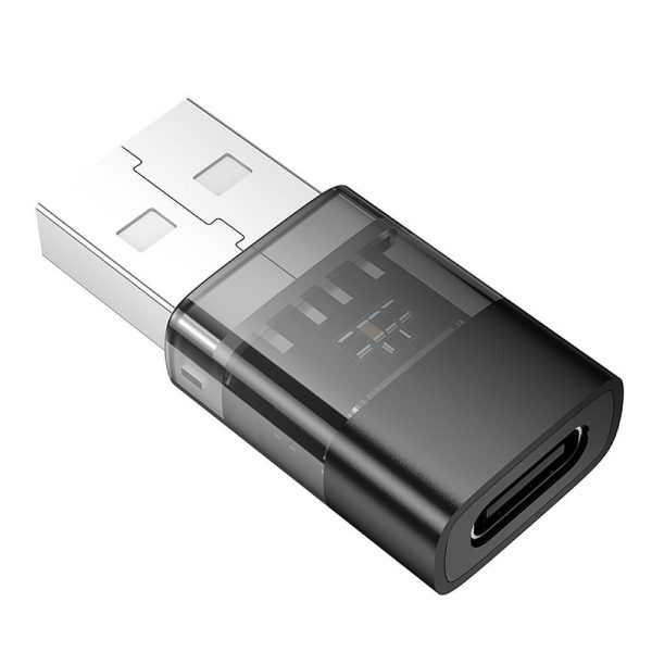 Hoco UA36C Αντάπτορας OTG USB-C Male σε USB-A Female – Transparent Black - Image 2