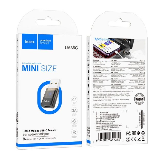 Hoco UA36C Αντάπτορας OTG USB-C Male σε USB-A Female – Transparent Black - Image 5