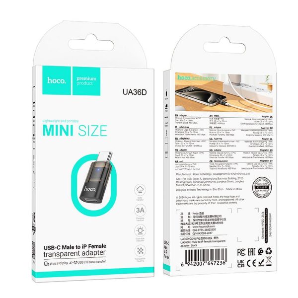 Hoco UA36D Αντάπτορας OTG USB-C Male σε Lightning Female – Transparent Black - Image 6