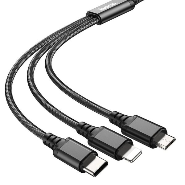 Hoco X76 Καλώδιο Φόρτισης 3-σε-1 USB σε Lightning / Micro USB / USB-C 1m – Black - Image 2