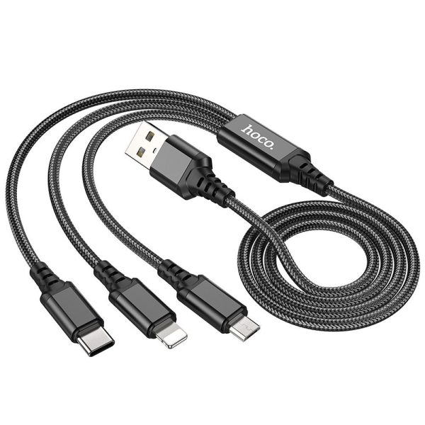 Hoco X76 Καλώδιο Φόρτισης 3-σε-1 USB σε Lightning / Micro USB / USB-C 1m – Black - Image 3