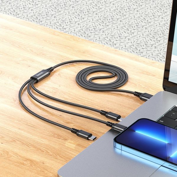 Hoco X76 Καλώδιο Φόρτισης 3-σε-1 USB σε Lightning / Micro USB / USB-C 1m – Black - Image 4