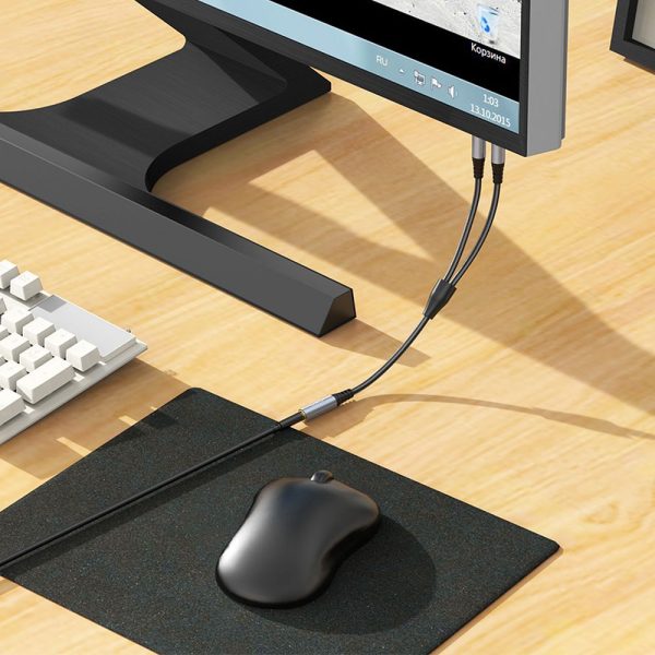 Hoco UPA21 Καλώδιο AUX 2-σε-1 Jack 3.5mm Female σε 2x Jack 3.5mm Male 0.25m – Metal Gray - Image 7