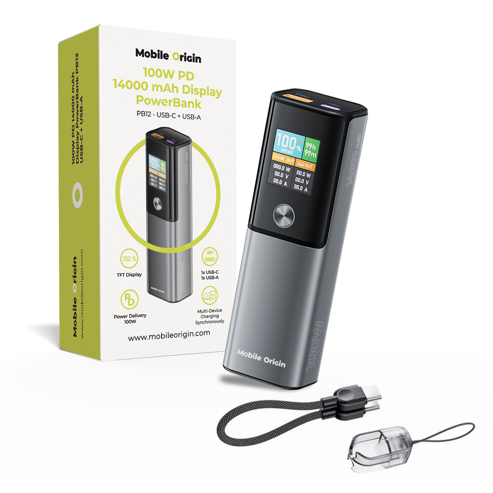 Premium PowerBank Mobile Origin PB12 14000mAh 100W PD με ψηφιακή οθόνη TFT