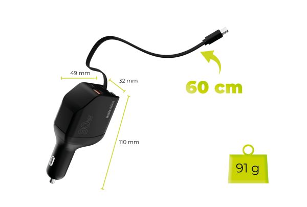 Φορτιστής Αυτοκινήτου Mobile Origin 90W CA22 – 2x Retractable USB-C Cables & USB-C + USB-A – Black - Image 13